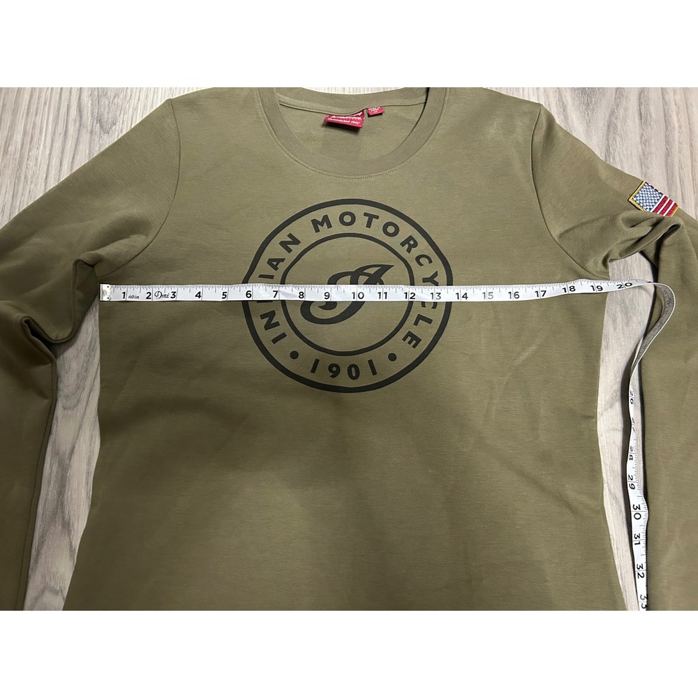 Indian Motorcycle Mens Long Sleeve Graphic T-Shirt Cotton Blend M Olive Green - Picture 6 of 8